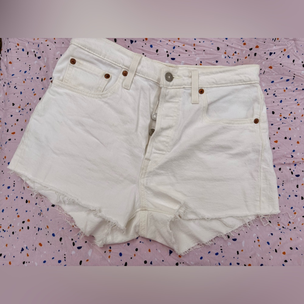 White Frayed Hem Denim Shorts